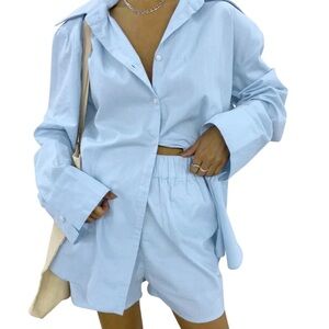 Commense Blue High Waist Shorts & Blouse set, NEW WITH TAGS
